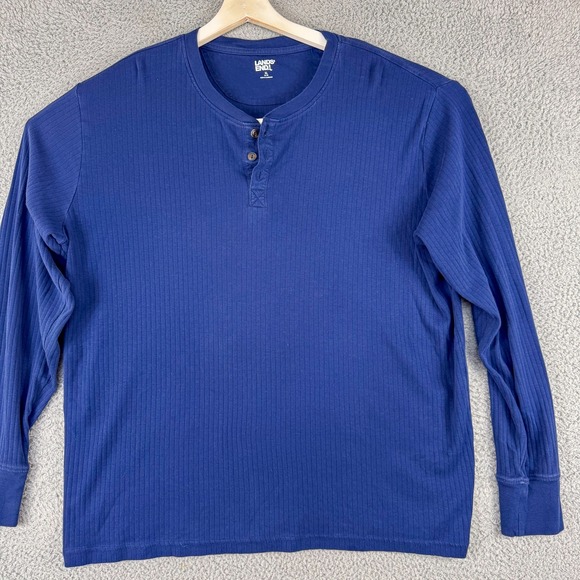 Lands End Shirt Mens XL Blue Long Sleeve Henley 100% Cotton Knit Thermal‎ Top - Picture 1 of 9